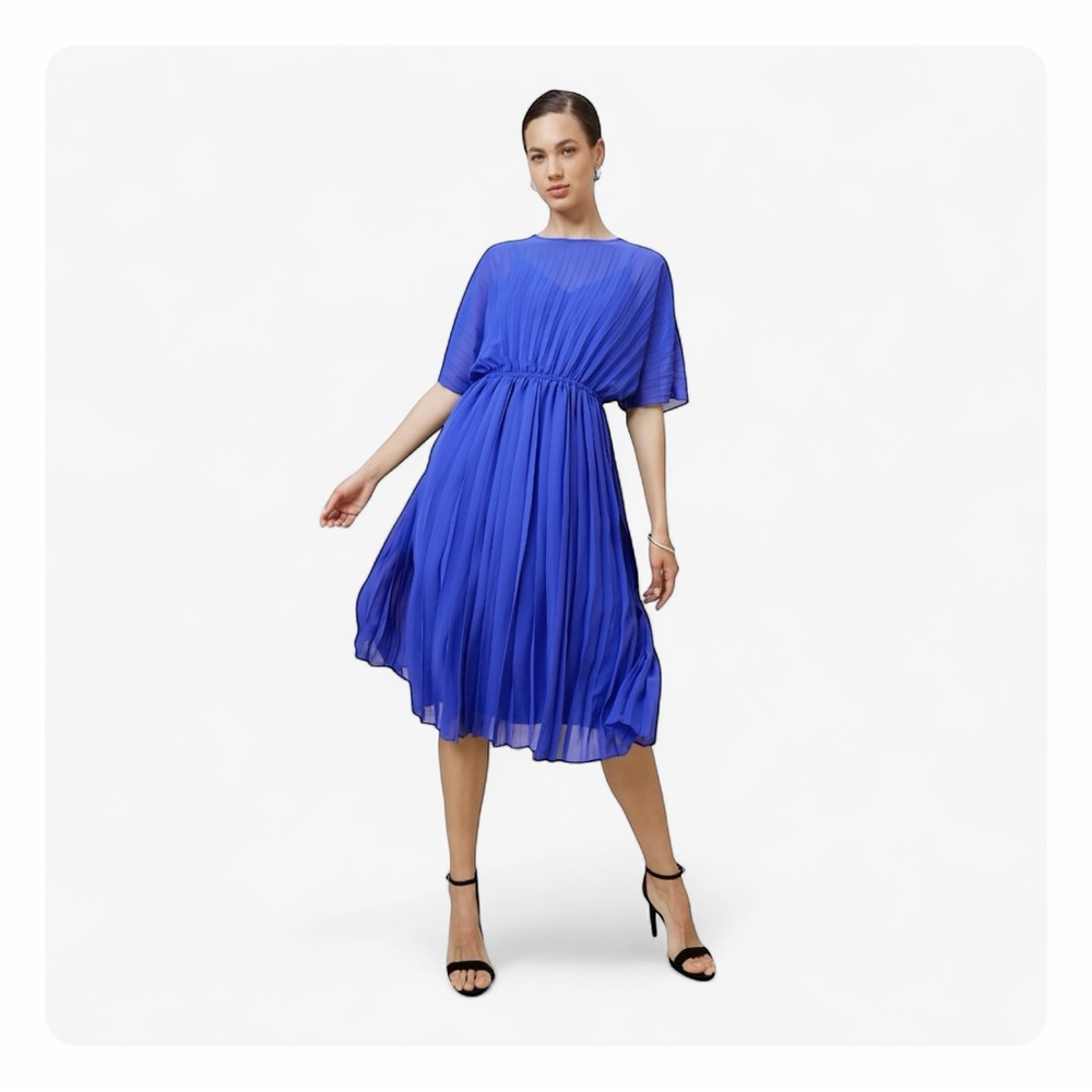 ★ Banana Republic Chiffon Pleated Midi Dress - Blue ★